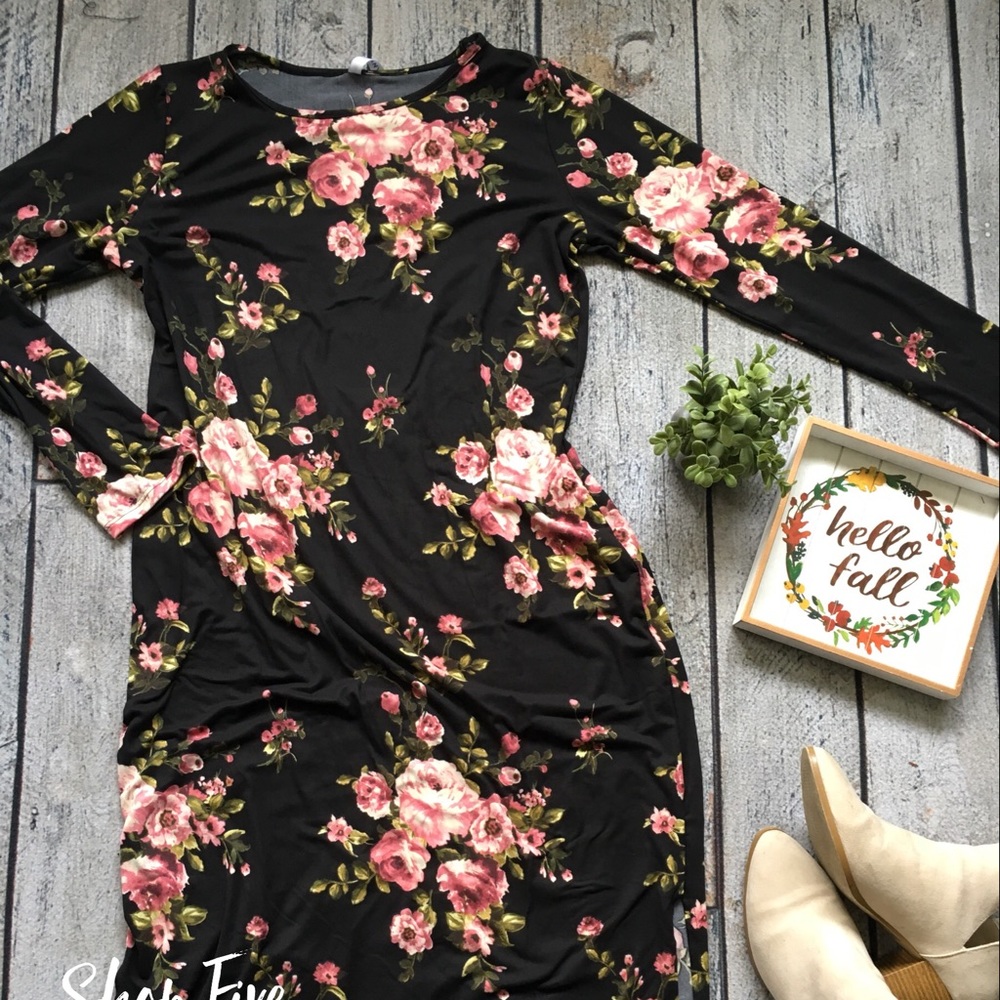 Grey Rose floral sweater dress